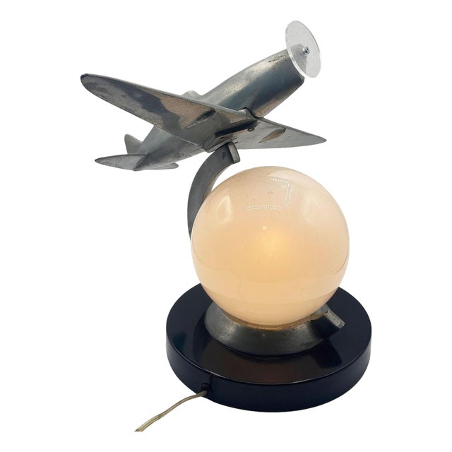 1980s Art Deco Machined Age Aluminum Fighter Airplane Table Lamp by Sarsaparilla For Sale