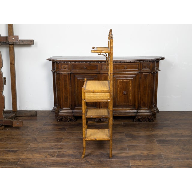Early 20th Century English 1900s Bamboo Freestanding Shelf with Rattan Accents and Single Drawer For Sale - Image 5 of 9