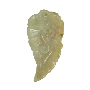 Hand Carved Chinese Natural Jade Pixiu on Leaf Pendant Fengshui Figure