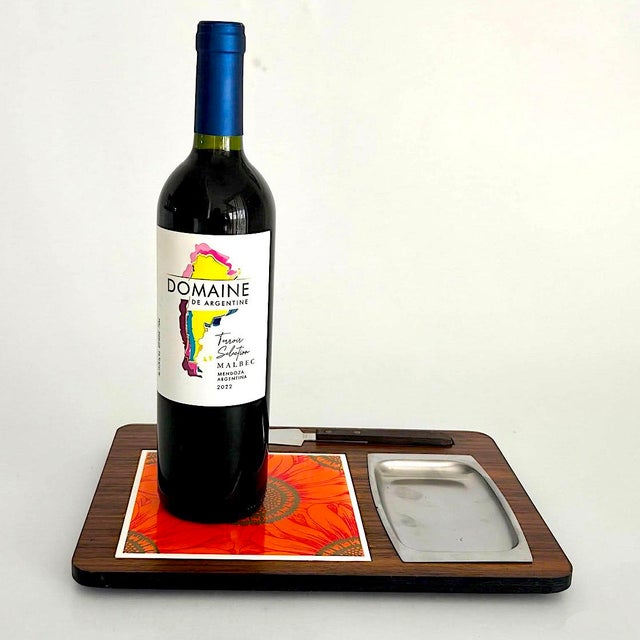 Vintage Japanese Cheese Board With Sunflower Tile, Steel Tray, and Knife - 3 Pieces For Sale In Miami - Image 6 of 9