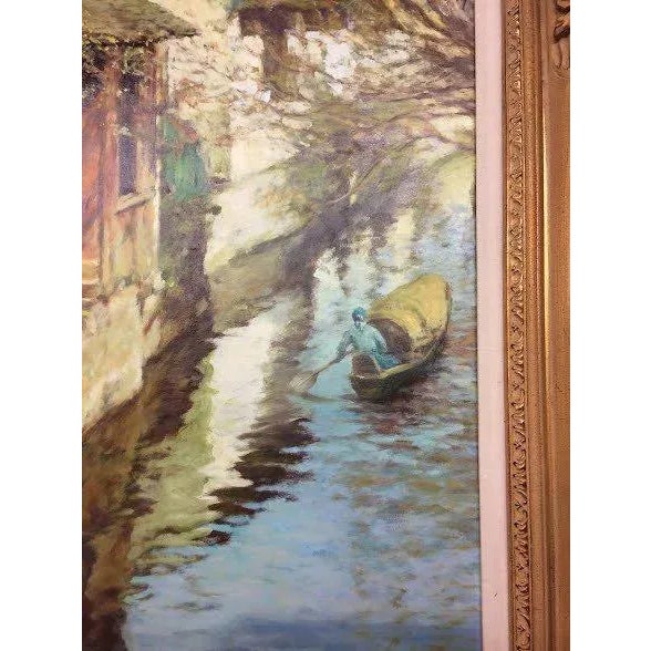 Vintage Original Oil Painting Signed by Artist - Suzhou Canal - Framed For Sale - Image 4 of 10