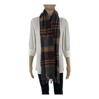 Late 20th Century Barbour Brown Plaid 100% Wool Scarf For Sale