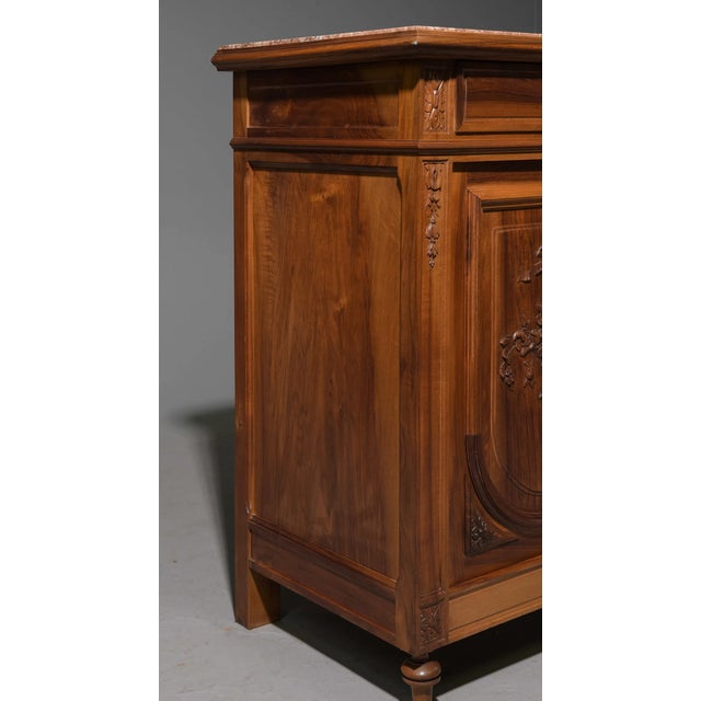 Early 19th Century French Art Nouveau Style Walnut & Marble Top Buffet / Sideboard For Sale - Image 4 of 6