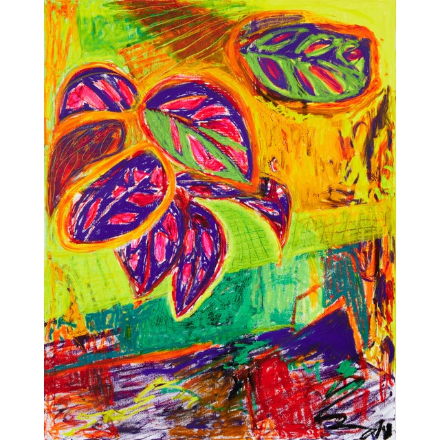 "Monstera Adansonii" Original Oil Stick Painting by Simon Findlay For Sale