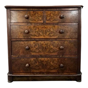 Antique Burled Wood Front Two Over Three Chest