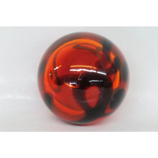 Hand Blown Art Glass Orange and Black Paperweight For Sale - Image 4 of 9