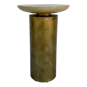 Modern Travertine and Brass Indoor/Outdoor Oslo Accent Table