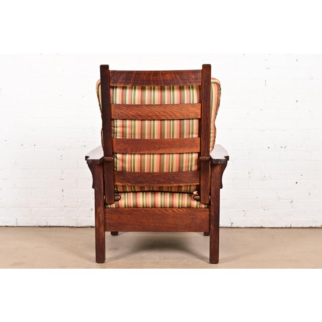 Charles Stickley Antique Mission Oak Arts & Crafts Reclining Morris Lounge Chair, Circa 1910 For Sale - Image 12 of 13
