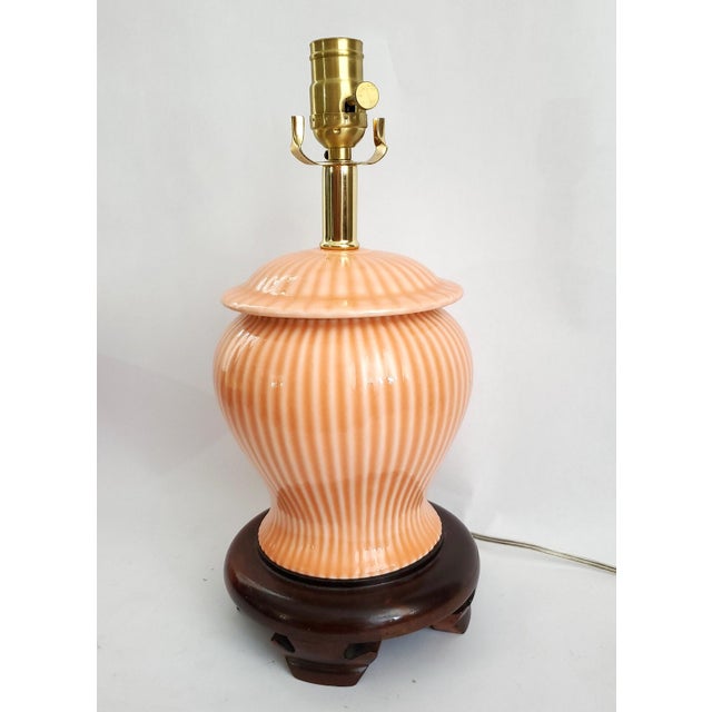 Coastal Pink Ginger Jar Lamp & Shade For Sale In Miami - Image 6 of 9