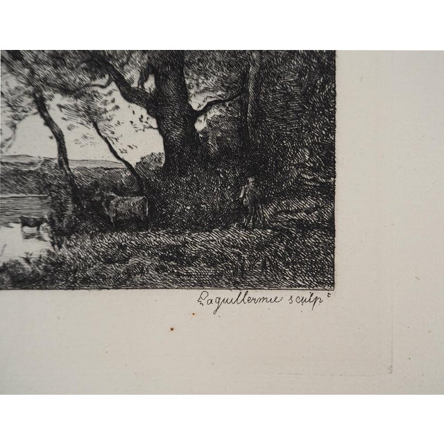 Modern JB Camille Corot, Cows at the River, Engraving, 1873 For Sale - Image 3 of 6