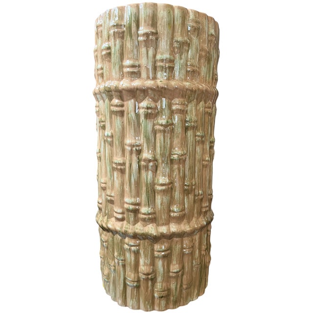 Bring timeless Palm Beach style to your entryway or living space with this vintage majolica faux bamboo umbrella stand....