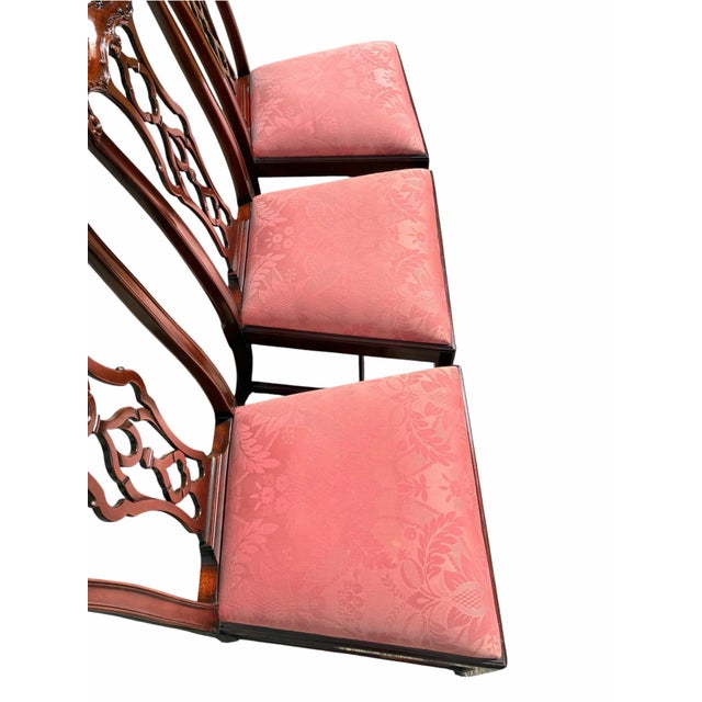 Brown Set of Late 20th Century Six Mahogany Henkel Harris Dining Chairs With Pink Floral Damask Seats For Sale - Image 8 of 12