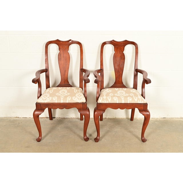 Henkel Harris Queen Anne Solid Cherry Wood Armchairs | Pair For Sale - Image 17 of 17