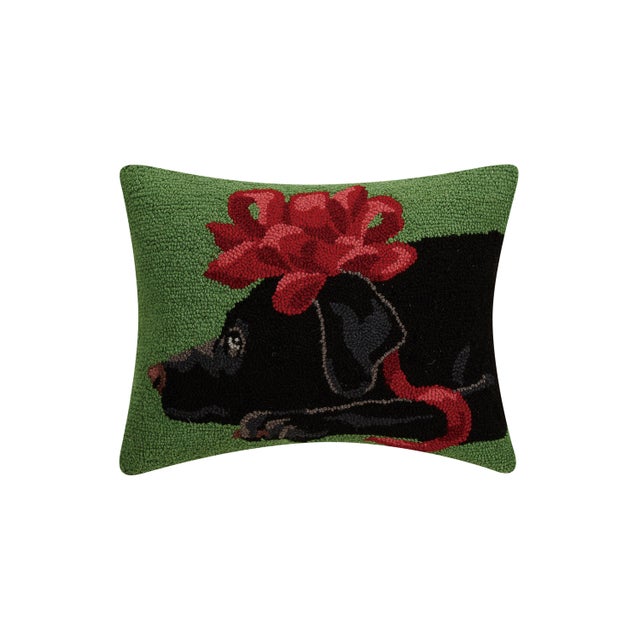 Traditional Black Lab Bow Hook Pillow 14" x 18" For Sale - Image 3 of 3