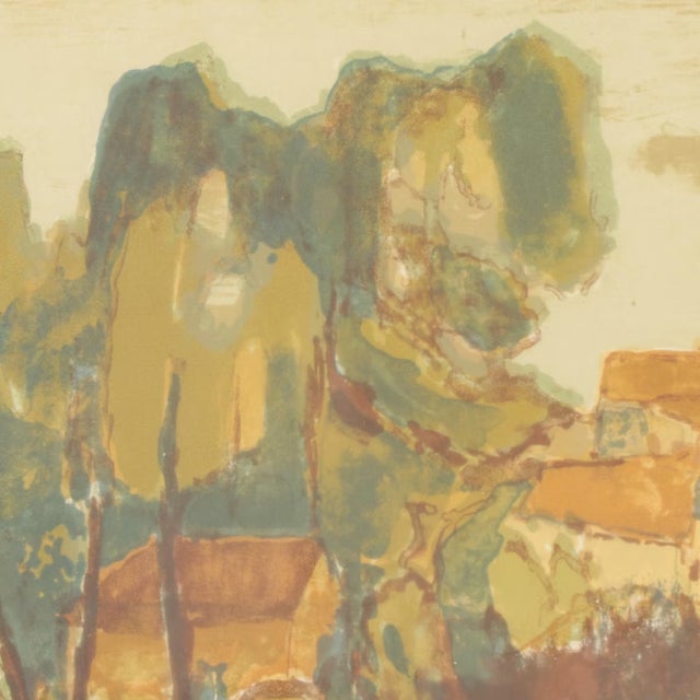 Printmaking Materials French Country Landscape Lithograph by Eliane Thiollier, Framed For Sale - Image 7 of 12