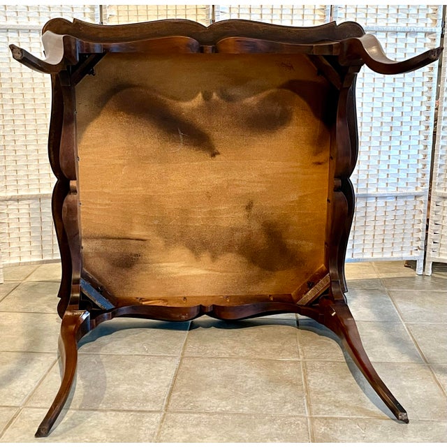 Vintage French Country Carved Burlwood Top Game & Dining Table – Ideal for Mahjong or Breakfast Nook For Sale - Image 9 of 10