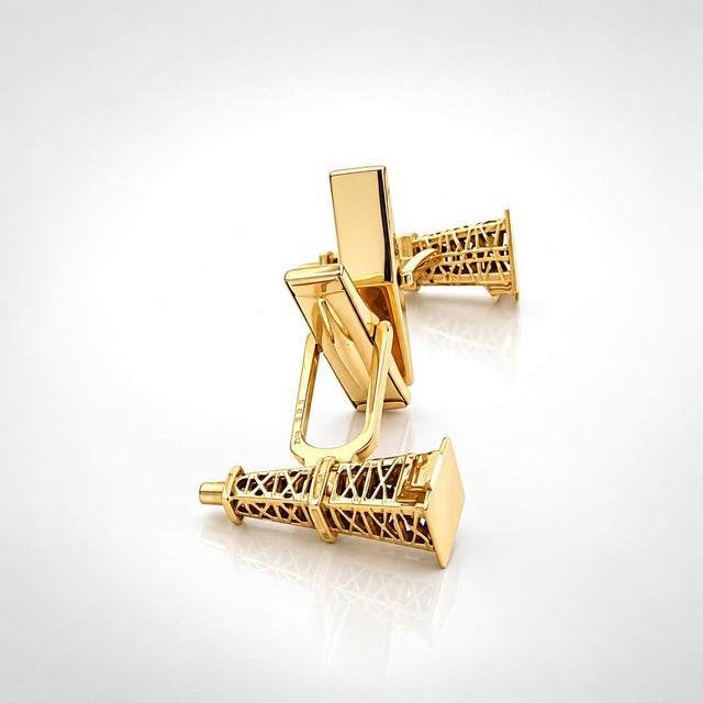 Tiffany and Co. Tiffany & Co. Vintage 14k Yellow Gold Oil Well Derrick Tower Cufflinks, Pair For Sale - Image 4 of 12