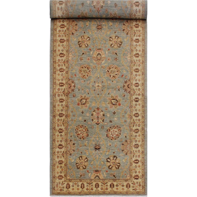 Shabby Chic Ziegler Blue/Gold Wool Runner Rug- 4'1'' X 11'2'' For Sale - Image 10 of 10