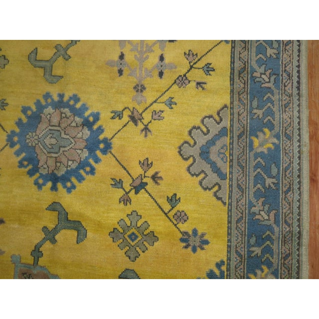 Folk Art Antique Zabihi Collection Yellow Teal Turkish Oushak - 6'1" x 9'9" For Sale - Image 3 of 8