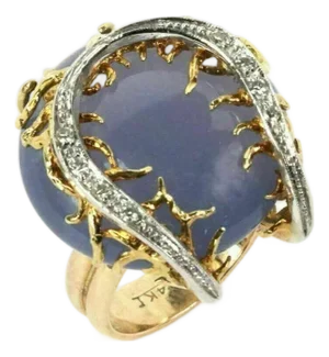Mid 20th Century Diamond Chalcedony 14k Two Tone Gold Horseshoe Design Ring - Size 5.5