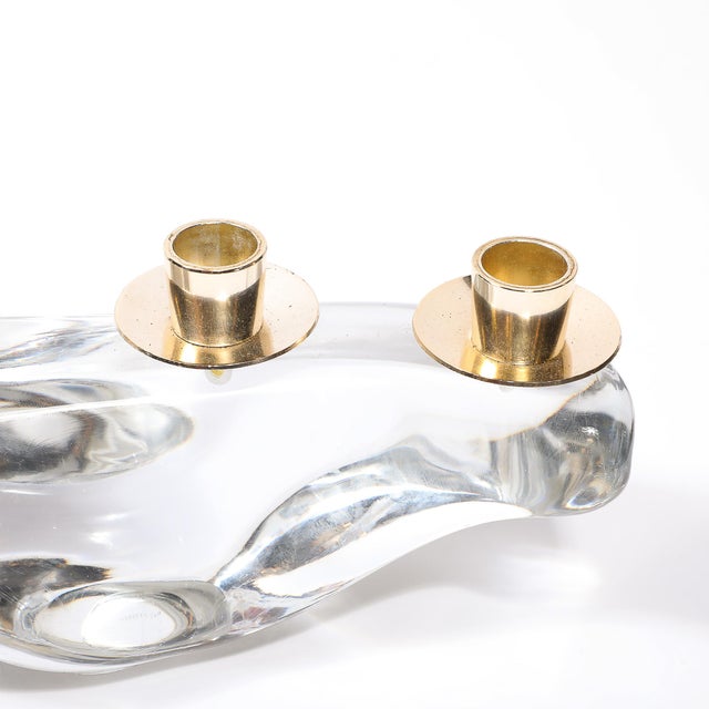 1950s Mid-Century Amorphic Candelabra in Crystal and Brass Signed Schneider For Sale - Image 5 of 11
