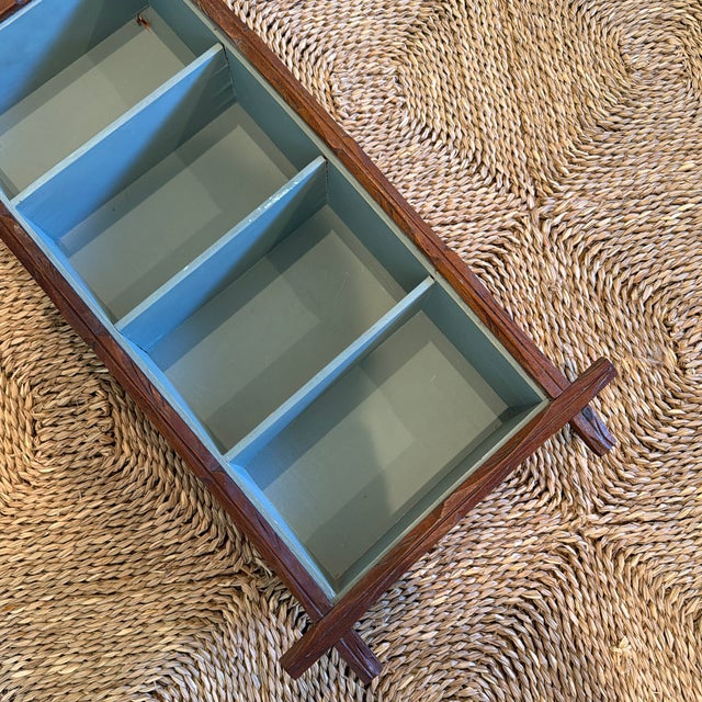 Mid 20th Century Vintage Folk Art Rustic Twig Wall Shelf With Blue-Green Interior For Sale - Image 5 of 10