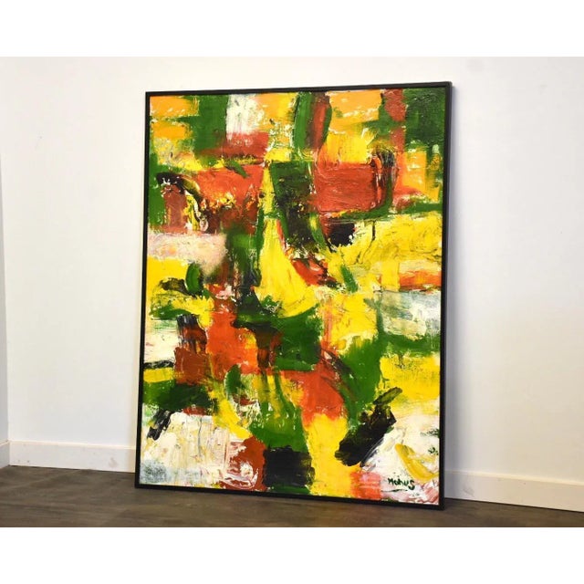 Textile Abstract Oil on Canvas Painting 43" X 55" Signed Mohus For Sale - Image 7 of 7