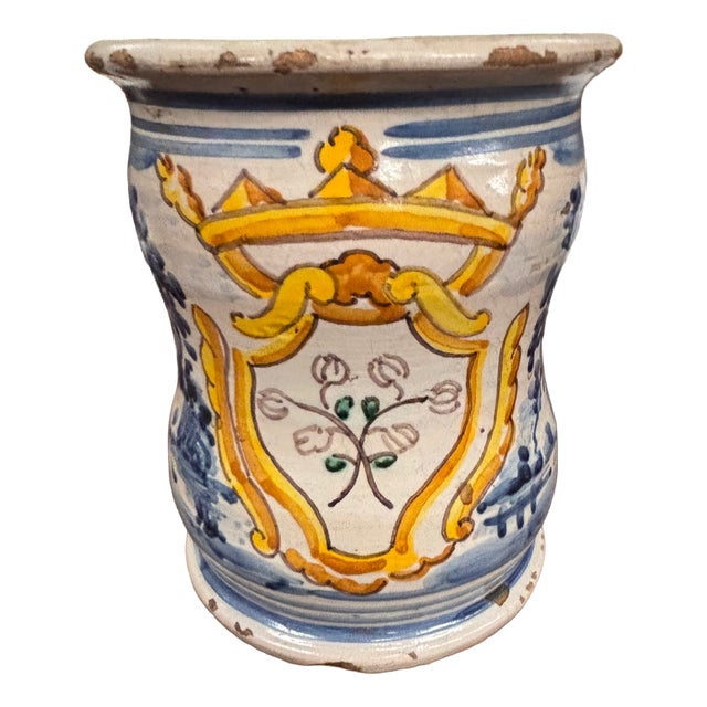Antique Albarello Pharmacy Jar with Coat of Arms and Crown, 1700 For Sale