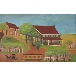 'Rural Landscape With Horse and Buggy, 1916', American School, Antique Americana, Folk Art, Naive, Oil For Sale