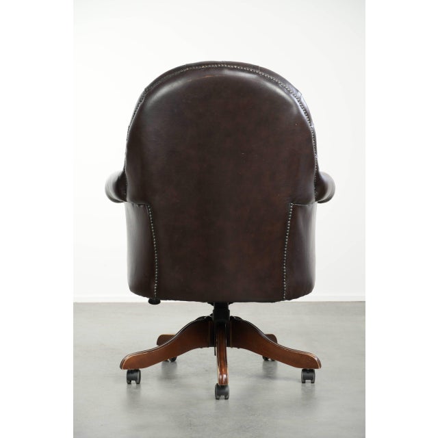 Chesterfield Desk Chair in Brown Cowhide Leather For Sale - Image 4 of 17