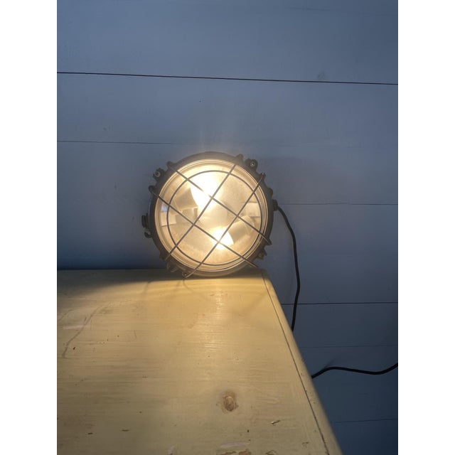 Mid-Century Modern Vintage Industrial Round Ceiling Lamp in Cast Iron, 1950 For Sale - Image 3 of 10