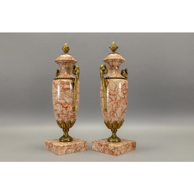 Neo-Classical French Pink Marble Urns with Bronze Mounts, 1920s, Set of 2 For Sale - Image 17 of 18