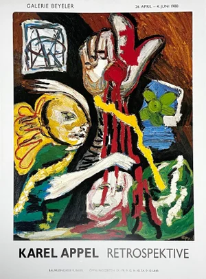 Vintage 1988 Karel Appel Retrospektive Exhibition Lithograph Poster