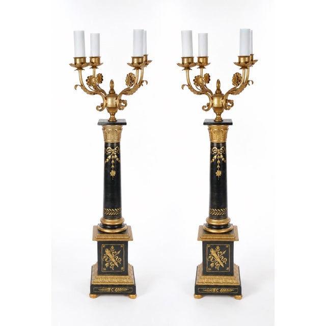 20th-Century Italian Neoclassical Style Black Gilt Painted Wood Torchiere Lamps For Sale - Image 12 of 12