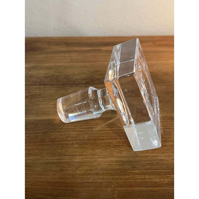 Transparent Vintage Bohemian Lead Crystal Square Decanter With Slab Stopper Mid-Century Barware For Sale - Image 8 of 9