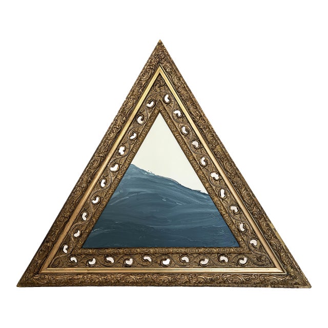 "Waves" Abstract Art in Antique 1890's Frame, Original Seascape Painting in Triangular Frame by JTS For Sale
