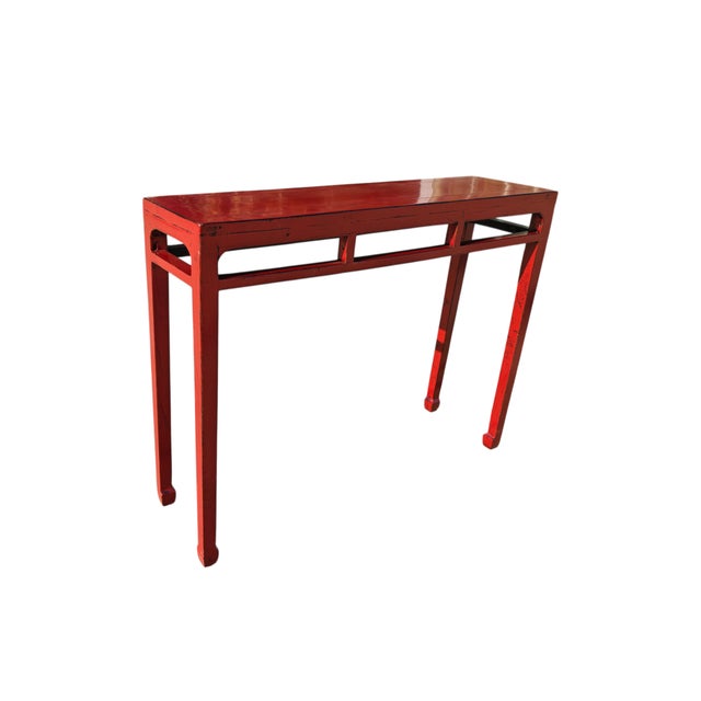 Late 19th Century Solid Elm Red Lacquer Console Table For Sale In Greensboro - Image 6 of 6