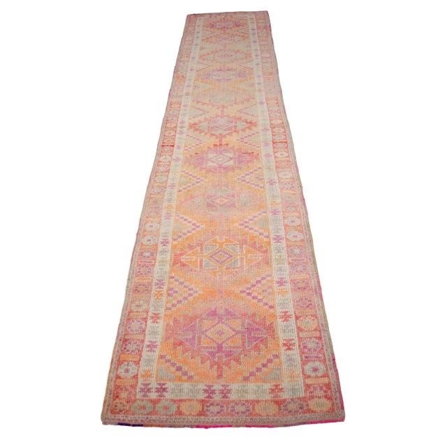 Tribal Low Pile Faded Oushak Runner Rug 2′9″ × 13′10″ For Sale - Image 6 of 12
