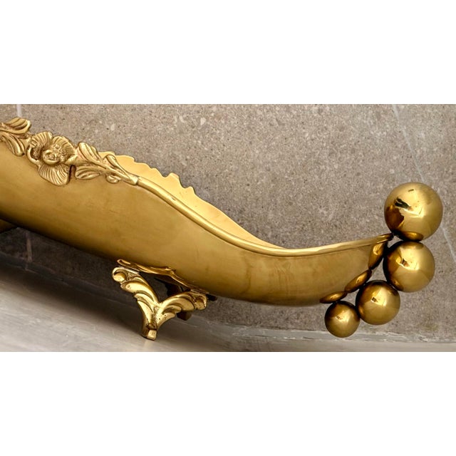 Early 20th Century Antique Early 20th Century Solid Brass Mexican Decorative Jardinière or Centerpiece Bowl, Footed Base, Ornate Spherical Handles, & Floral Decorations For Sale - Image 5 of 12