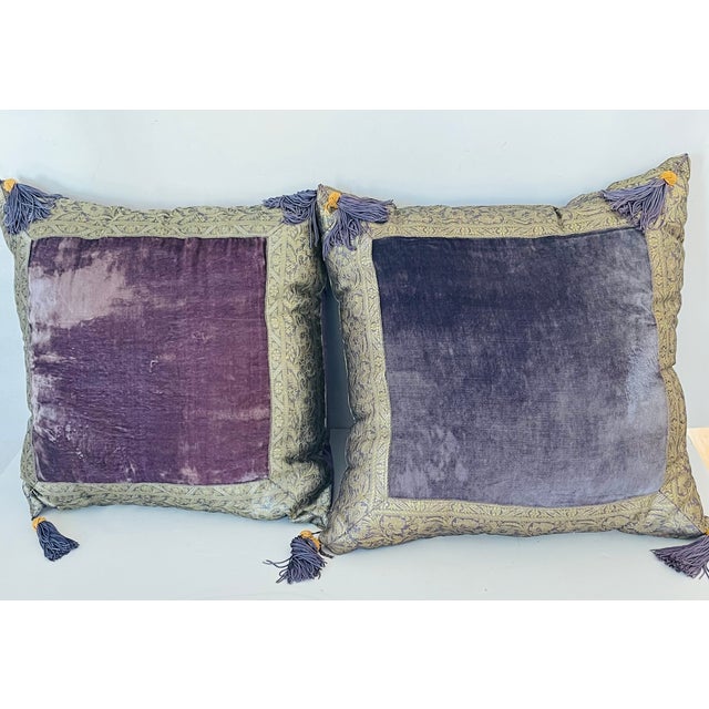 1950s Pair Marroccan Velvet Pillows With Gold Brocade Trim and Tassels For Sale - Image 5 of 10
