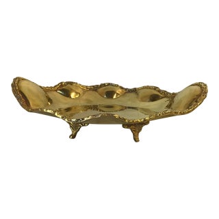 Vintage Brass Oblong Footed Bowl For Sale