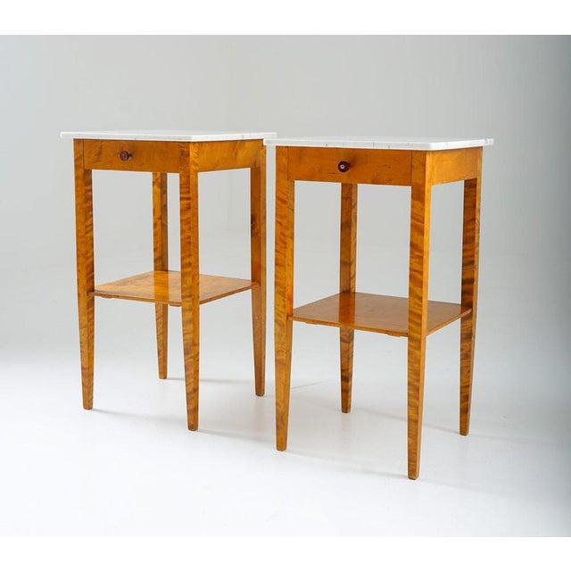 Swedish Birch and Marble Bedside Tables, 1930s, Set of 2 For Sale - Image 3 of 17