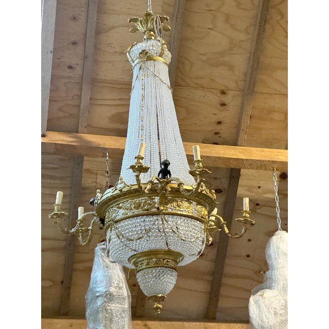 Vintage French Louis XVI Gold Bronze Crystal Chandelier For Sale - Image 16 of 16