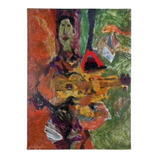 Mid Century Abstract Expressionist Guitarist Figurative by Norman Rubington For Sale