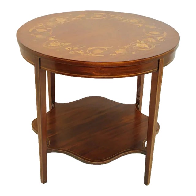 Hepplewhite Inlaid Side End Center Table With Bottom Shelf, C.1920's For Sale