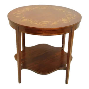 Hepplewhite Inlaid Side End Center Table With Bottom Shelf, C.1920's