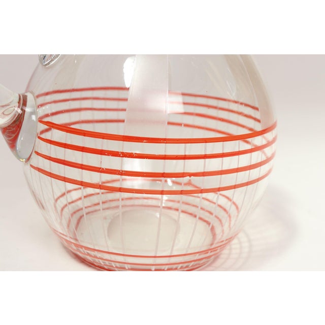 Art Deco Blown Glass Red Striped Bulbous Form Pitcher / Jug For Sale - Image 12 of 15