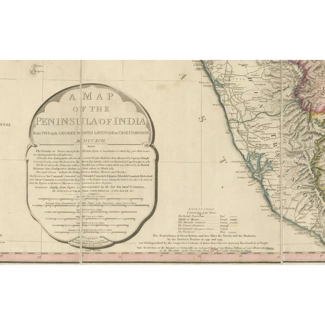 Large Decorative Colonial-Era Map of South India Peninsula of India, 1800 For Sale - Image 12 of 13