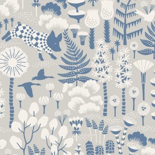 Borastapeter Hoppmosse Wallpaper in Dove and Blue For Sale