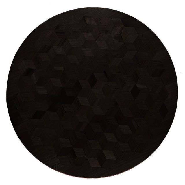 Contemporary Doris Round Ebonized Oak Marquetry and Cast Bronze Pedestal Dining Table by Fred & Juul For Sale - Image 3 of 4